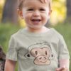 Cute Little Boy In A Grey Tshirt With A Monkey Face