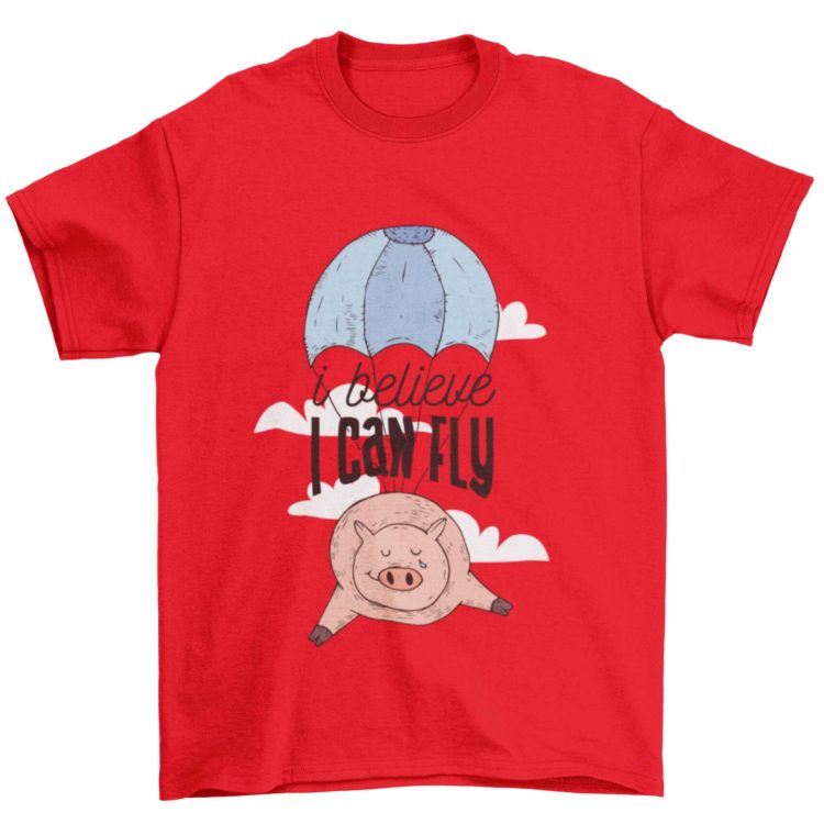 Pig In A Parachute Red Tshirt