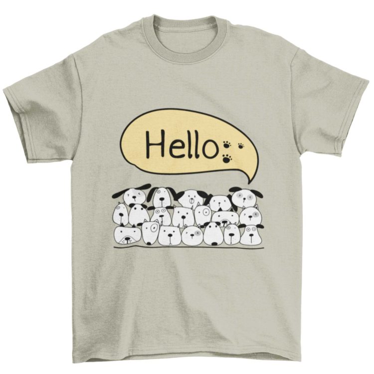 Grey Tshirt with Dogs Saying Hello