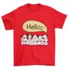 Red Tshirt with Dogs Saying Hello