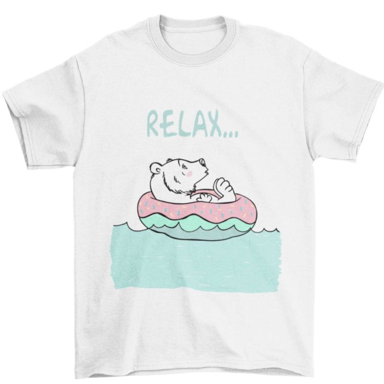 Adorable Little Boy Wearing A White Tshirt With A Bear Relaxing