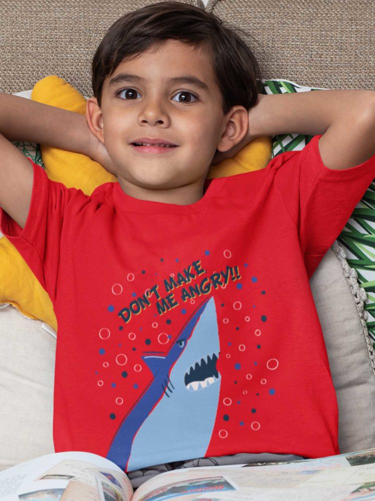 Cute Boy In A Dont Make me Angry Shark Red Tshirt