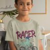 Cool Boy In A Dino Racer Grey Tshirt