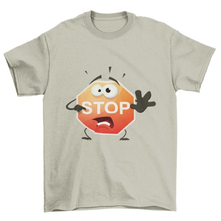 Grey Cartoon Stop Sign Tshirt