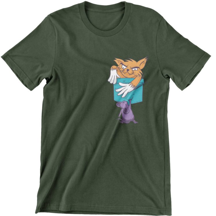 Cat In The Pocket Olive Green Tshirt