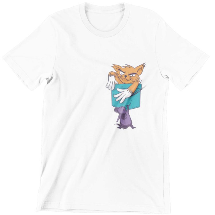 Cat In The Pocket White Tshirt