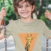 Cute Boy In A Grey Tshirt With A Giraffe In A Triangle design