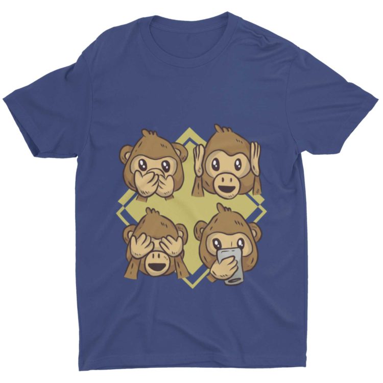 Deep Blue Tshirt With 4 Monkeys