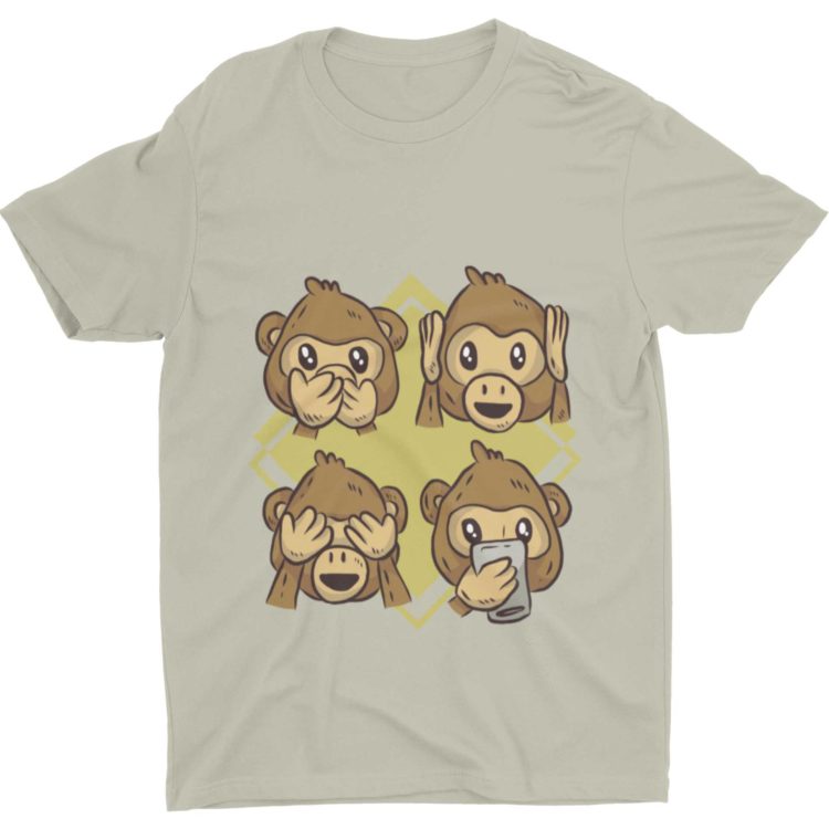 Grey Tshirt With 4 Monkeys