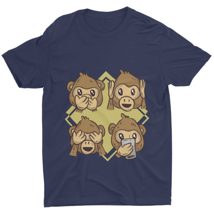 Navy Blue Tshirt With 4 Monkeys
