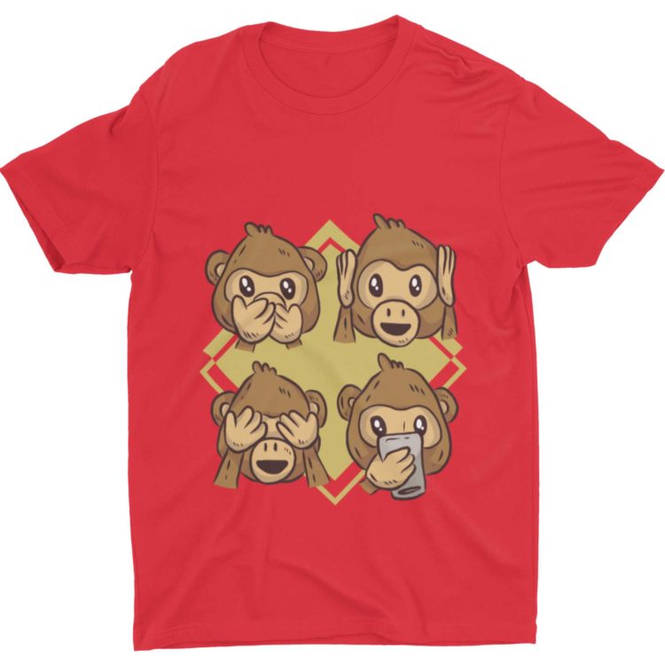 Red Tshirt With 4 Monkeys