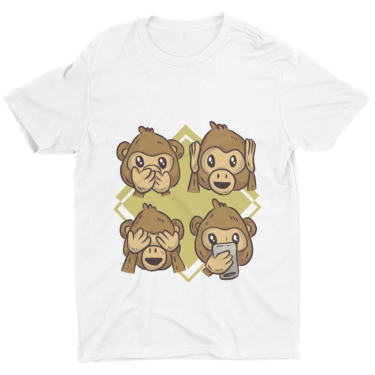 White Tshirt With 4 Monkeys