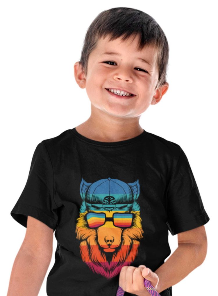 Happy Boy In A Black Cool Wolf Tshirt