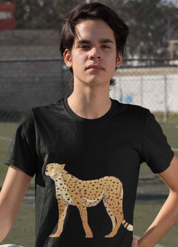 Cool Boy In A Black Cheetah Tshirt