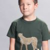 Cute Boy In An Olive Green Cheetah Tshirt