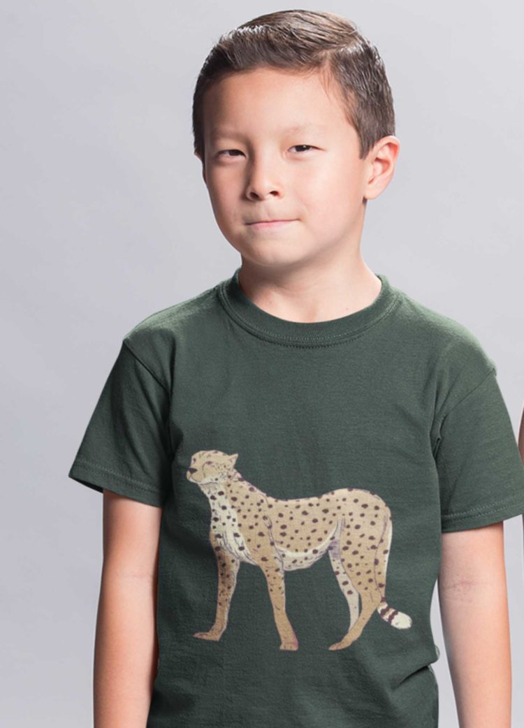 Cute Boy In An Olive Green Cheetah Tshirt