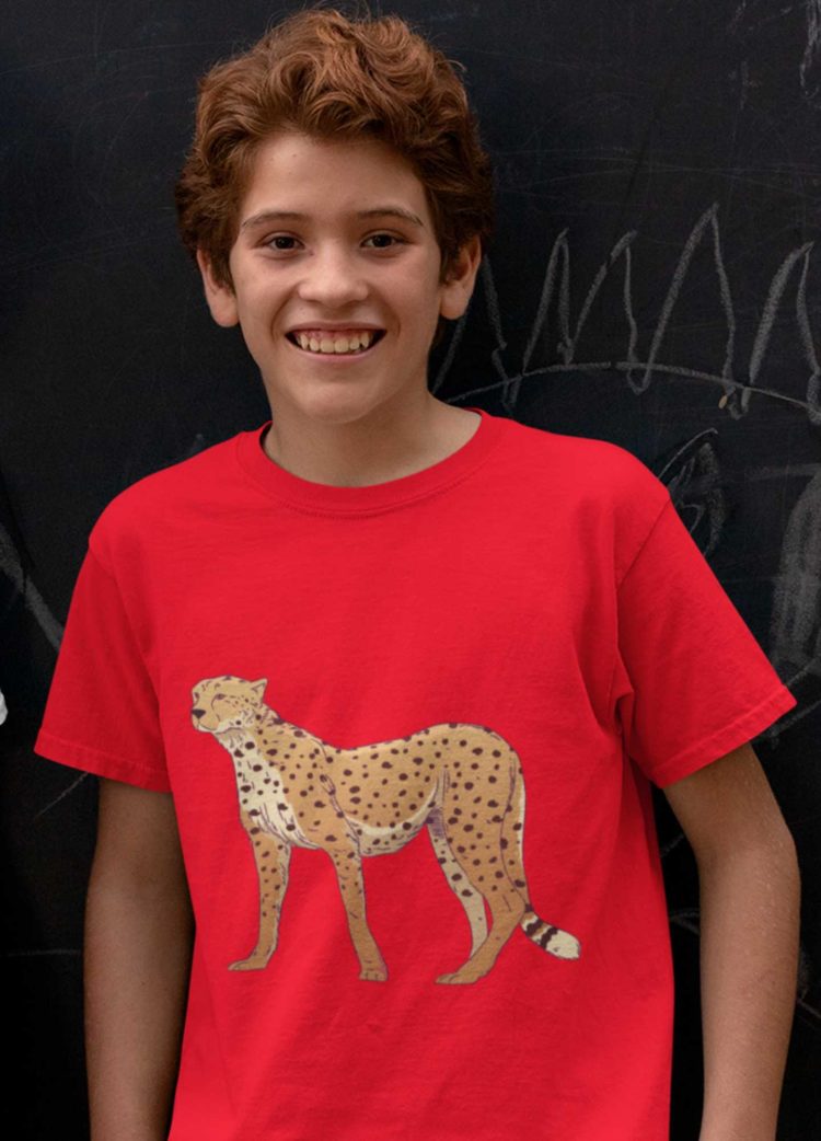 Handsome Boy In A Red Cheetah Tshirt