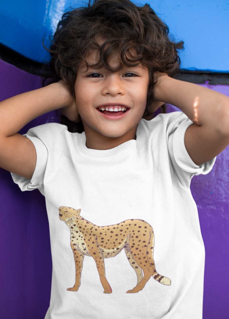 Playful Boy In A White Cheetah Tshirt