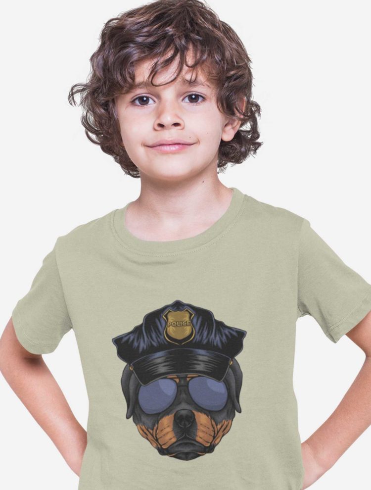 Cool Boy In A Grey Rottweiler Police Dog Tshirt