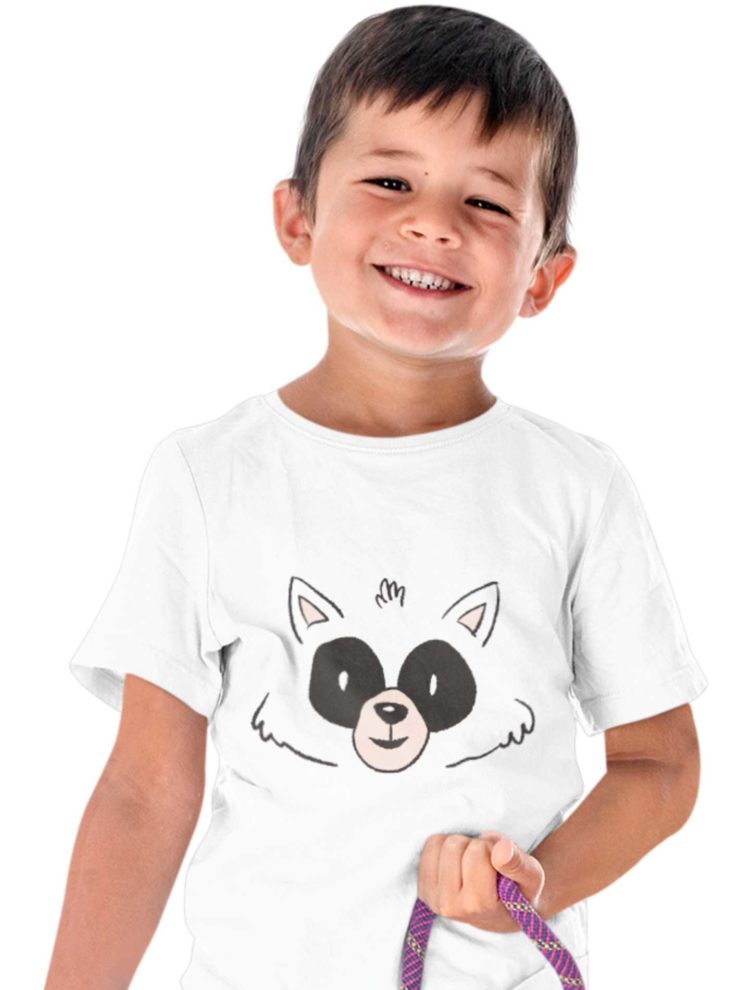 Cute Boy In A White Raccoon face Tshirt