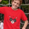 Handsome Boy In A Red Raccoon face Tshirt