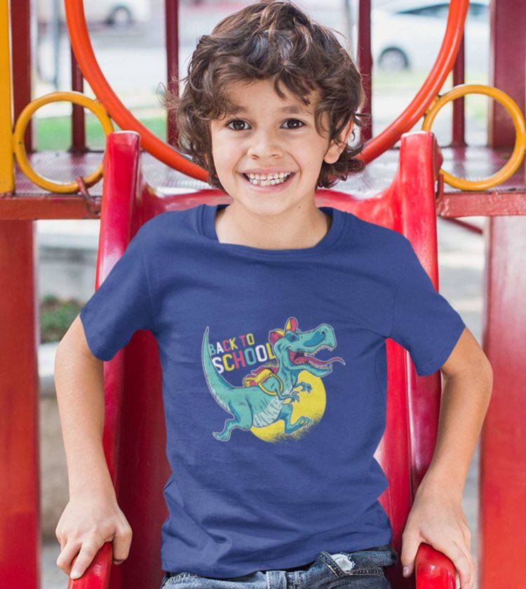 Cute Boy In A Dinosaur Back To School Deep Blue Tshirt