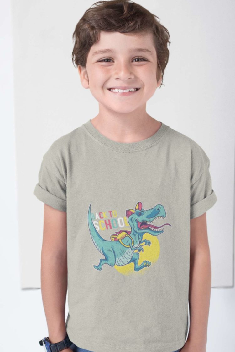 Happy Boy In A Grey Dinosaur Back To School Tshirt