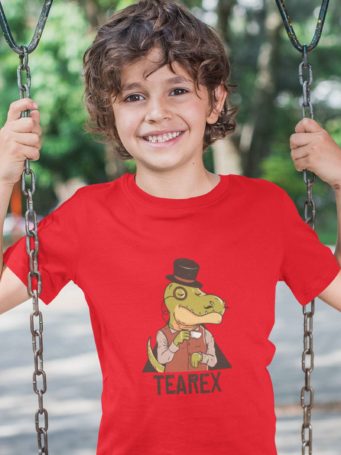 6S1297 Cute Boy In A Red Tea-rex Tshirt
