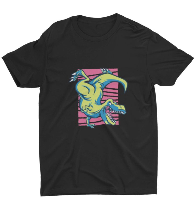 Black Tshirt With A Dinosaur Doing A Handstand
