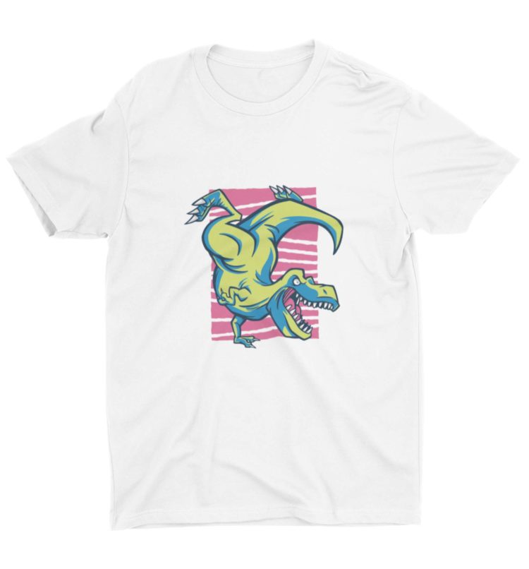 White tshirt with A Dinosaur Doing A Handstand