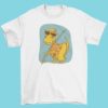White tshirt with Dinosaur holding a fishing rod
