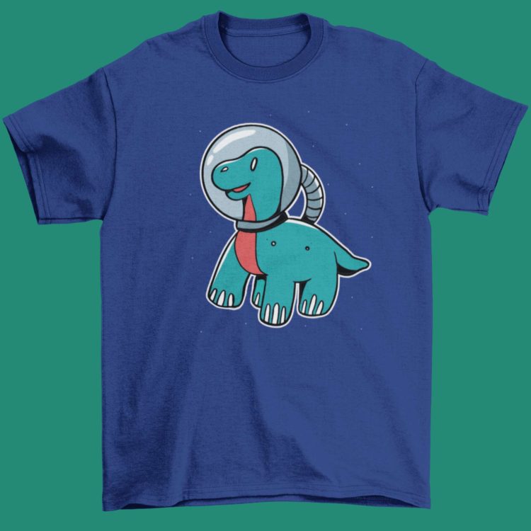 Space Dino on a Deep blue tshirt
