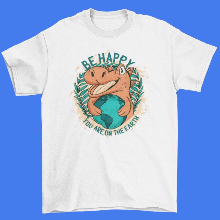 White Be Happy Dino Tshirt