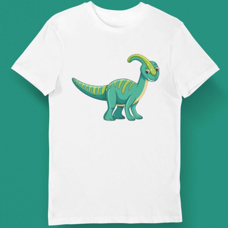 White Tshirt with a green dino