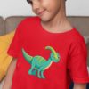 cute Boy In A red Tshirt with a green dino