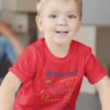 Adorable Little Boy In A How Big Am I Red tshirt