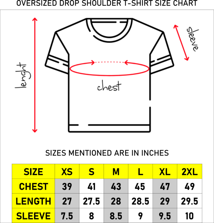 Over Sized Drop Shoulder Size Chart